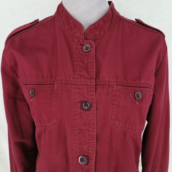 Eddie Bauer Jacket Womens Large Burgundy Plum Twill Utility Cargo Legend Wash - Picture 6 of 16